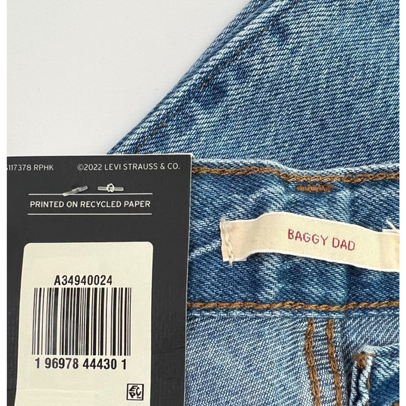 Levi's Premium Women Baggy Dad Straight Leg Mid Rise Jeans 28x32 Blue NWT - Picture 7 of 11